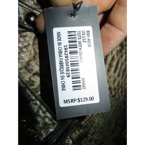 Badgley Mischka Colorful Snakeskin Embossed Vegan Leather Double Handle Tote - Picture 11 of 12